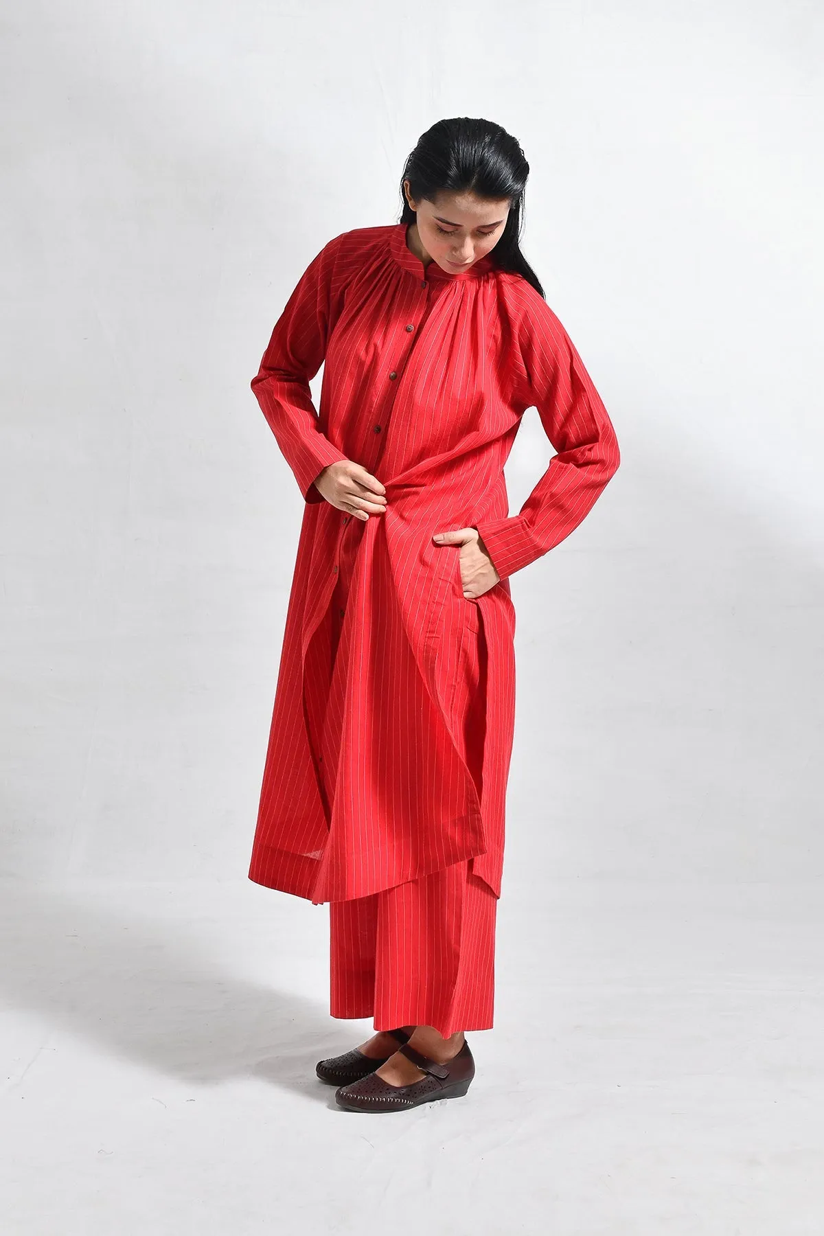 Khadi Stripes Neck-Gather Co-ord (Set of 2)