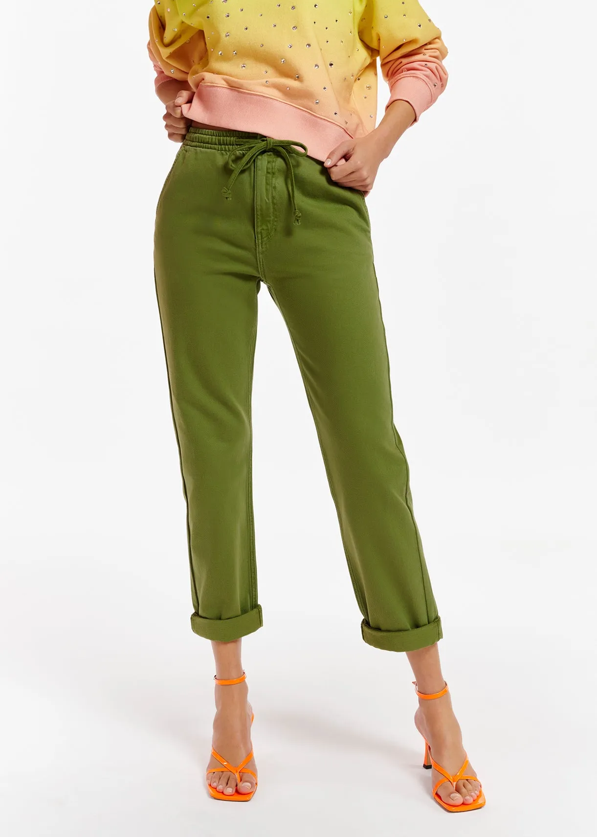 Khaki boyfriend-fit jeans