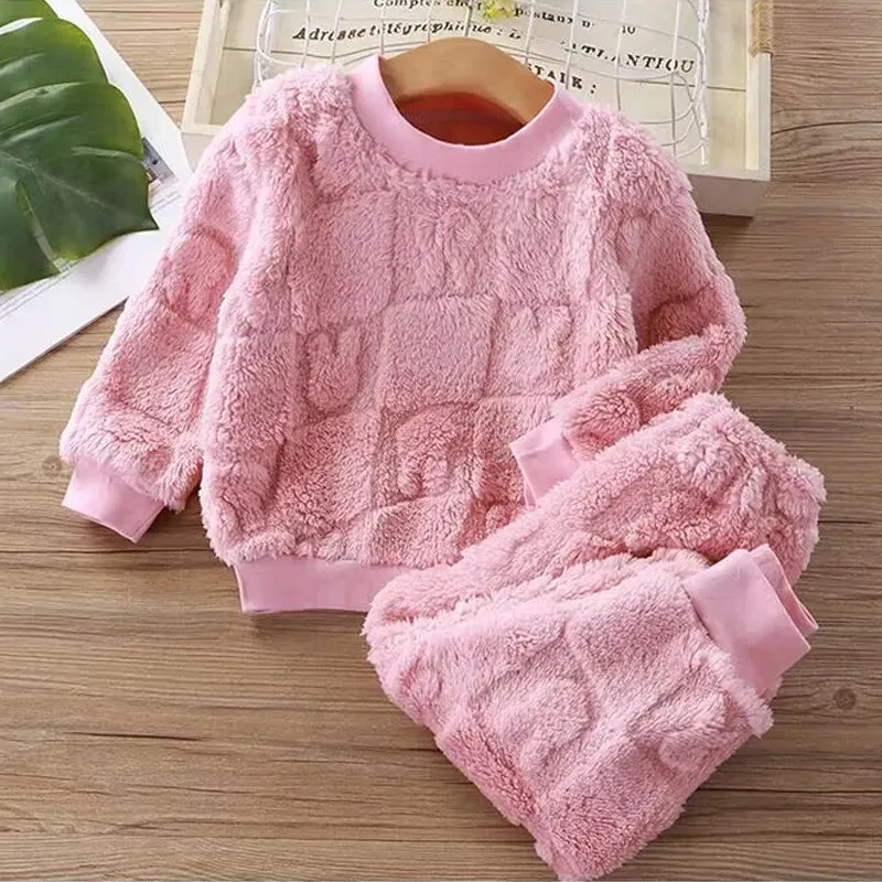 Kids Korean Flange Pajama Set - Velvet Warm
