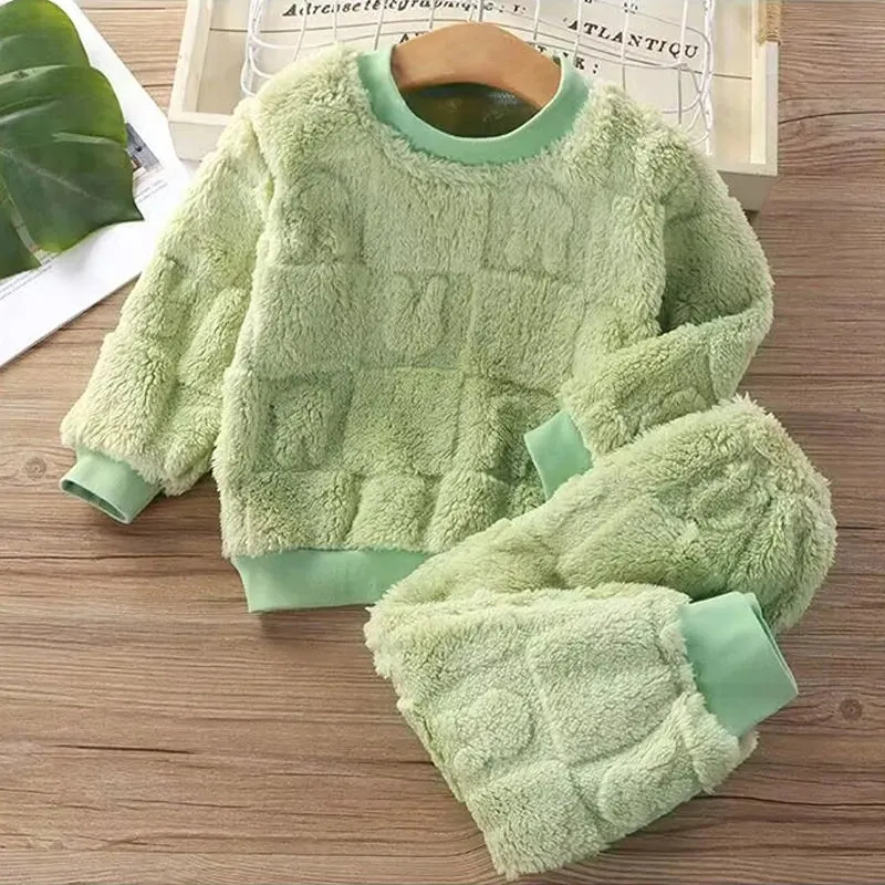 Kids Korean Flange Pajama Set - Velvet Warm