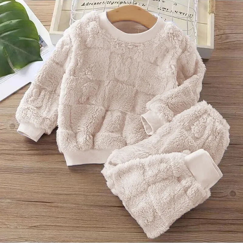 Kids Korean Flange Pajama Set - Velvet Warm