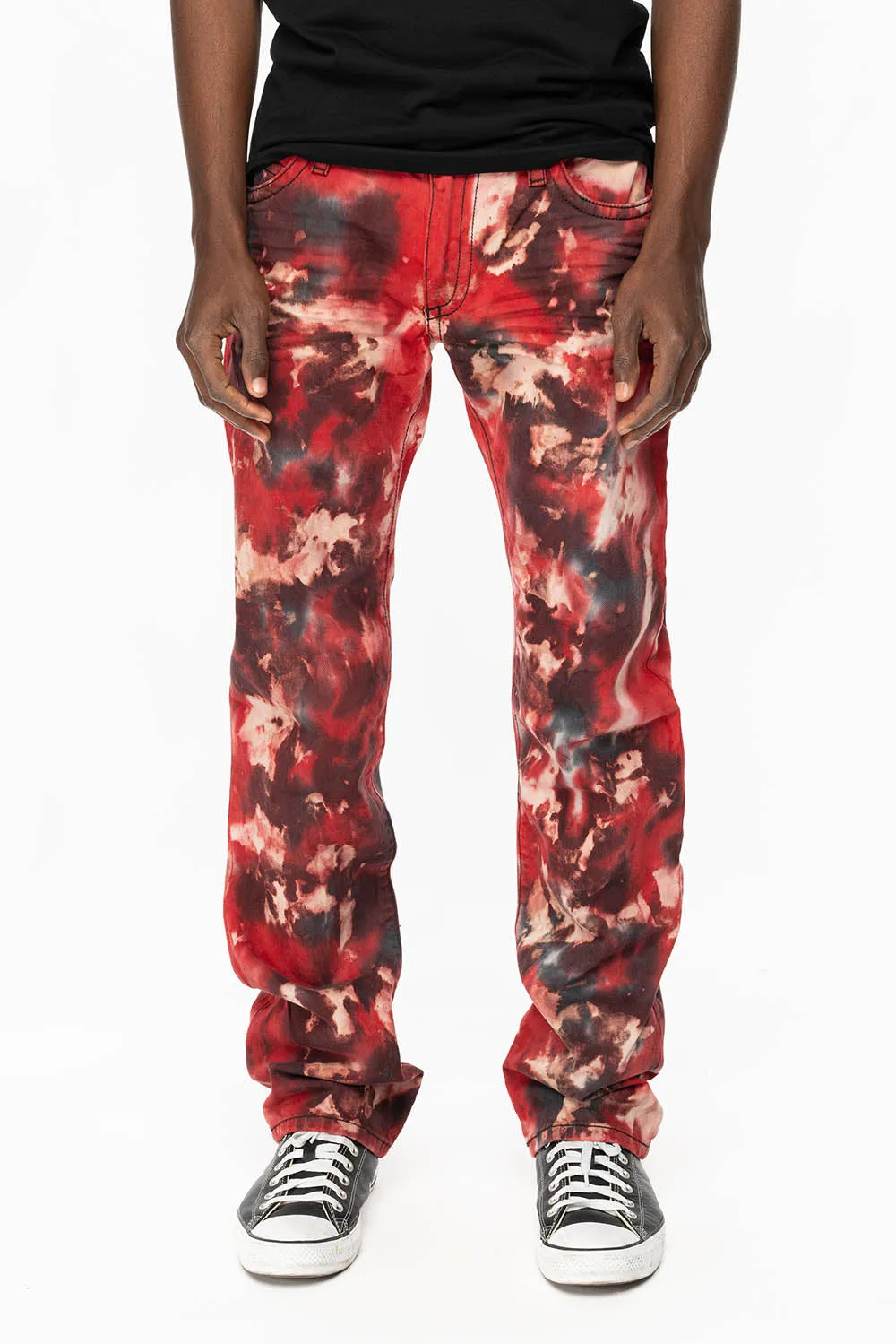 KILLER FLAP STRAIGHT LEG JEANS WITH  FULL CRYSTALS  IN RED SUN DANCE WASH