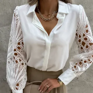 Lace Sleeve Button-Down Blouse