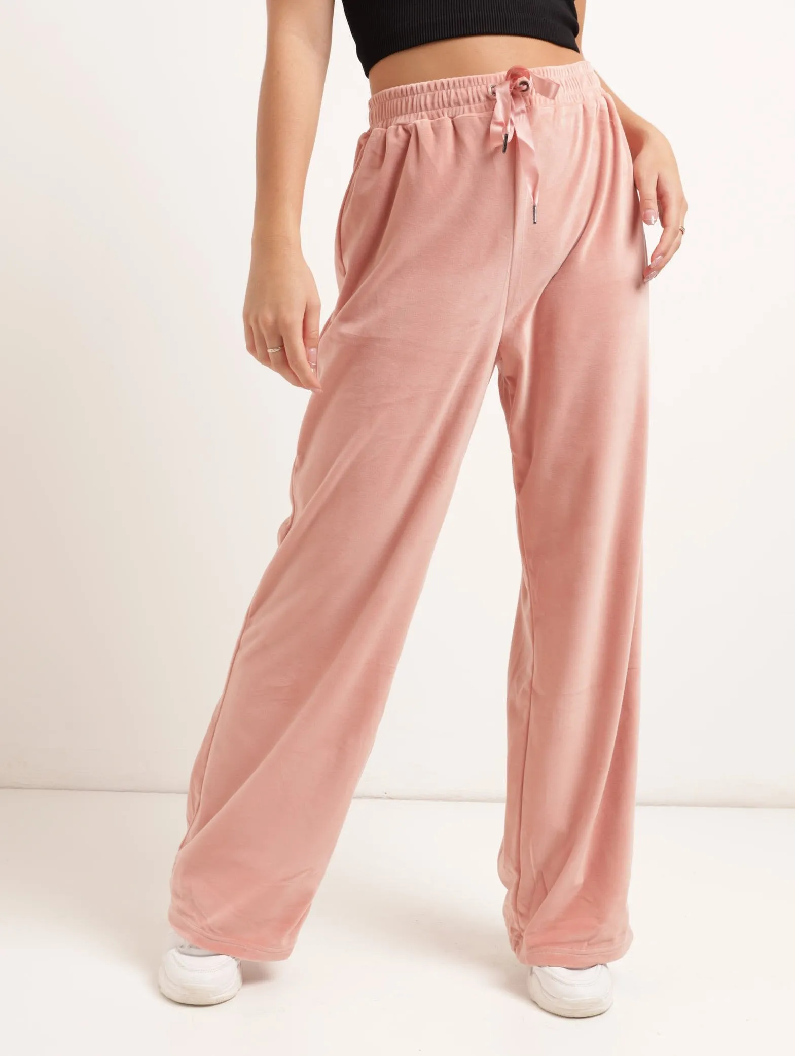 Ladies Velour Wideleg - Old Rose
