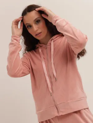 Ladies Velour Zip Through Top - Old Rose