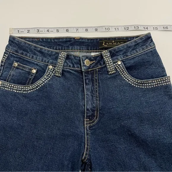 Lawman Vintage Stud Embellished Waistband and Pocket Straight Leg Jeans Size 3/4