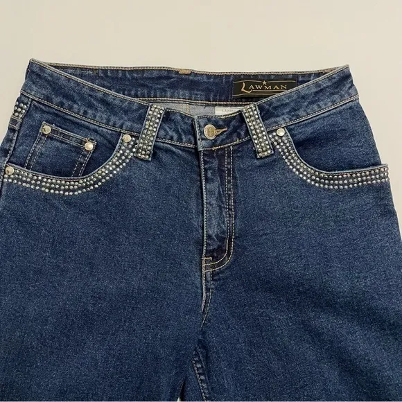 Lawman Vintage Stud Embellished Waistband and Pocket Straight Leg Jeans Size 3/4