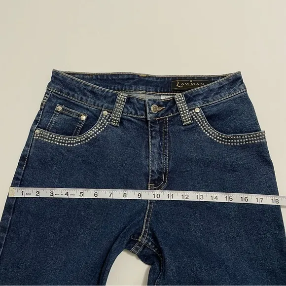Lawman Vintage Stud Embellished Waistband and Pocket Straight Leg Jeans Size 3/4