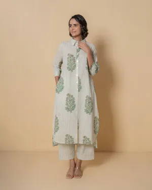 Leaf Green Block Print Cotton Kurta Set