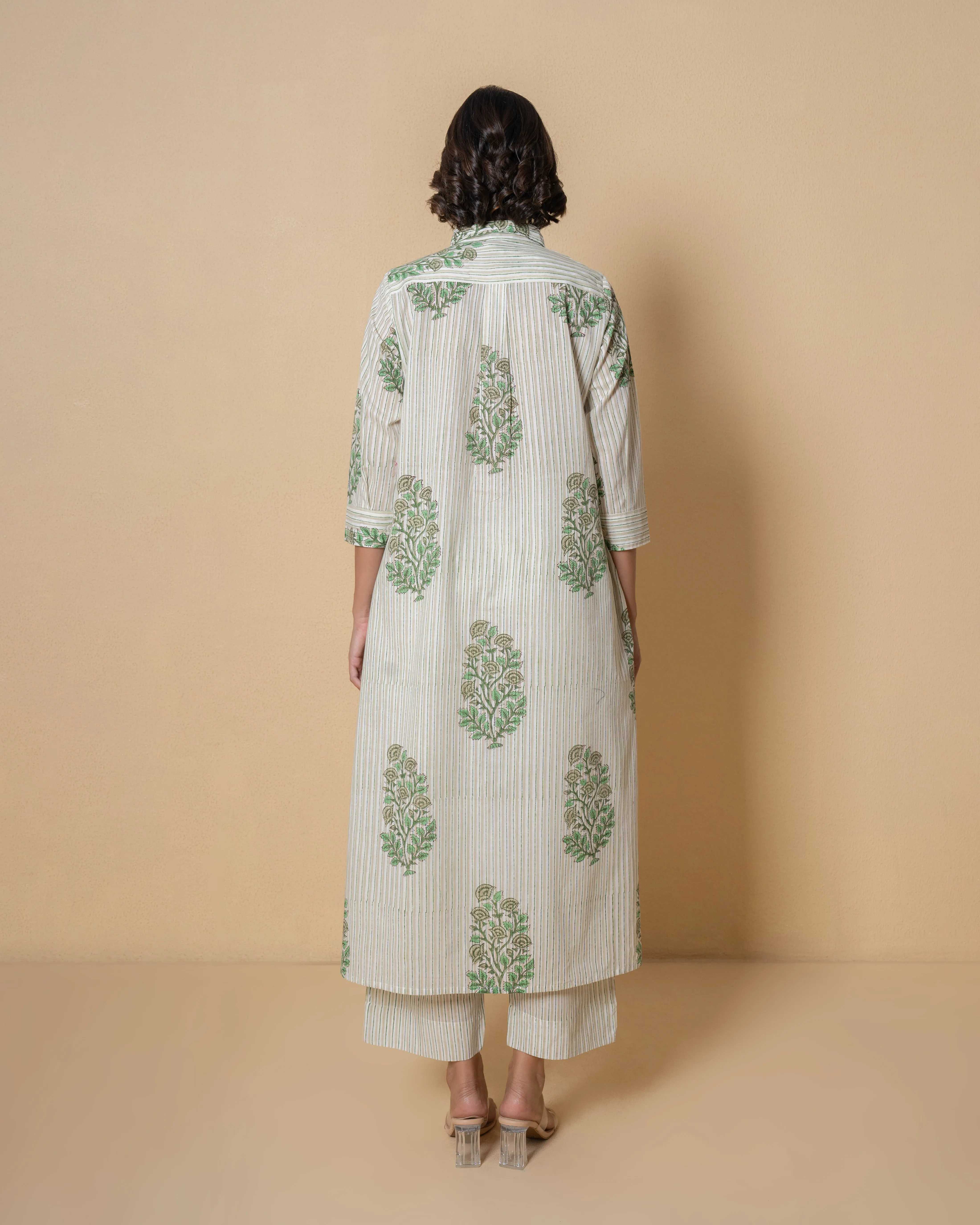 Leaf Green Block Print Cotton Kurta Set