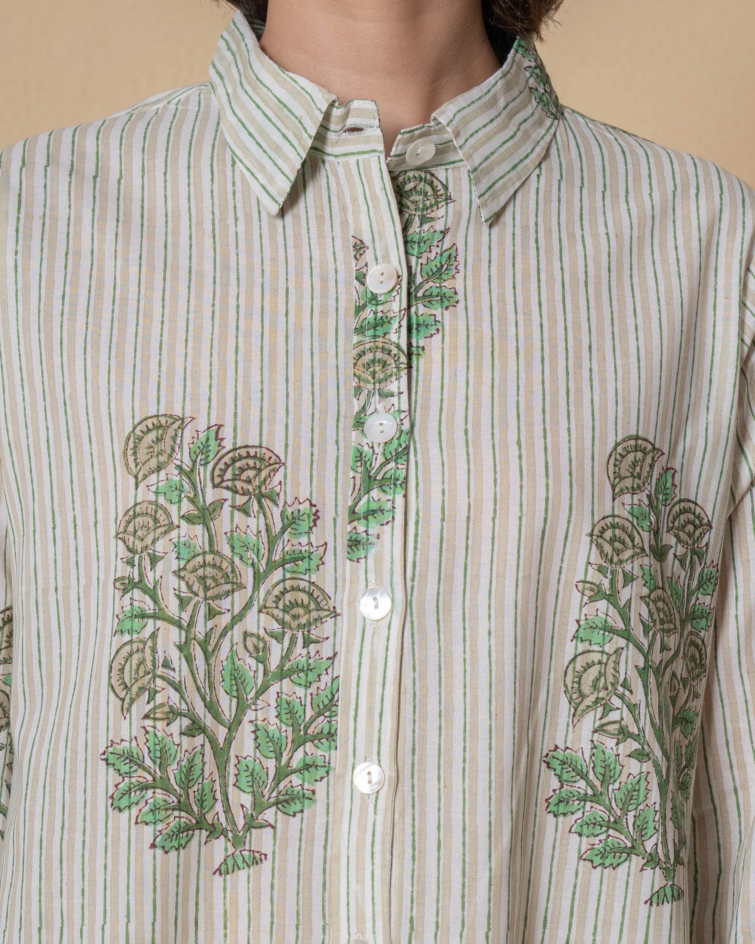 Leaf Green Block Print Cotton Kurta Set