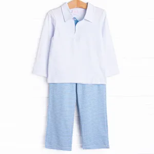 Levi Pant Set, Medium Blue Stripe