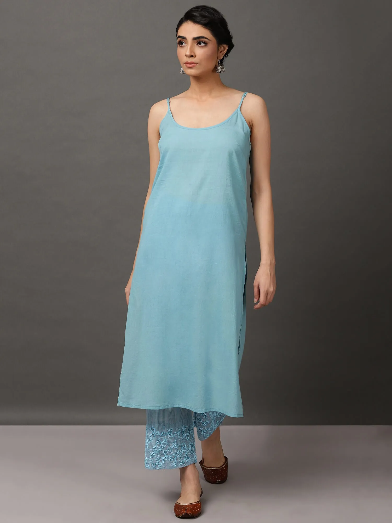 Light Blue Colour Kurta With Hand Embroidery Pant & Camisole