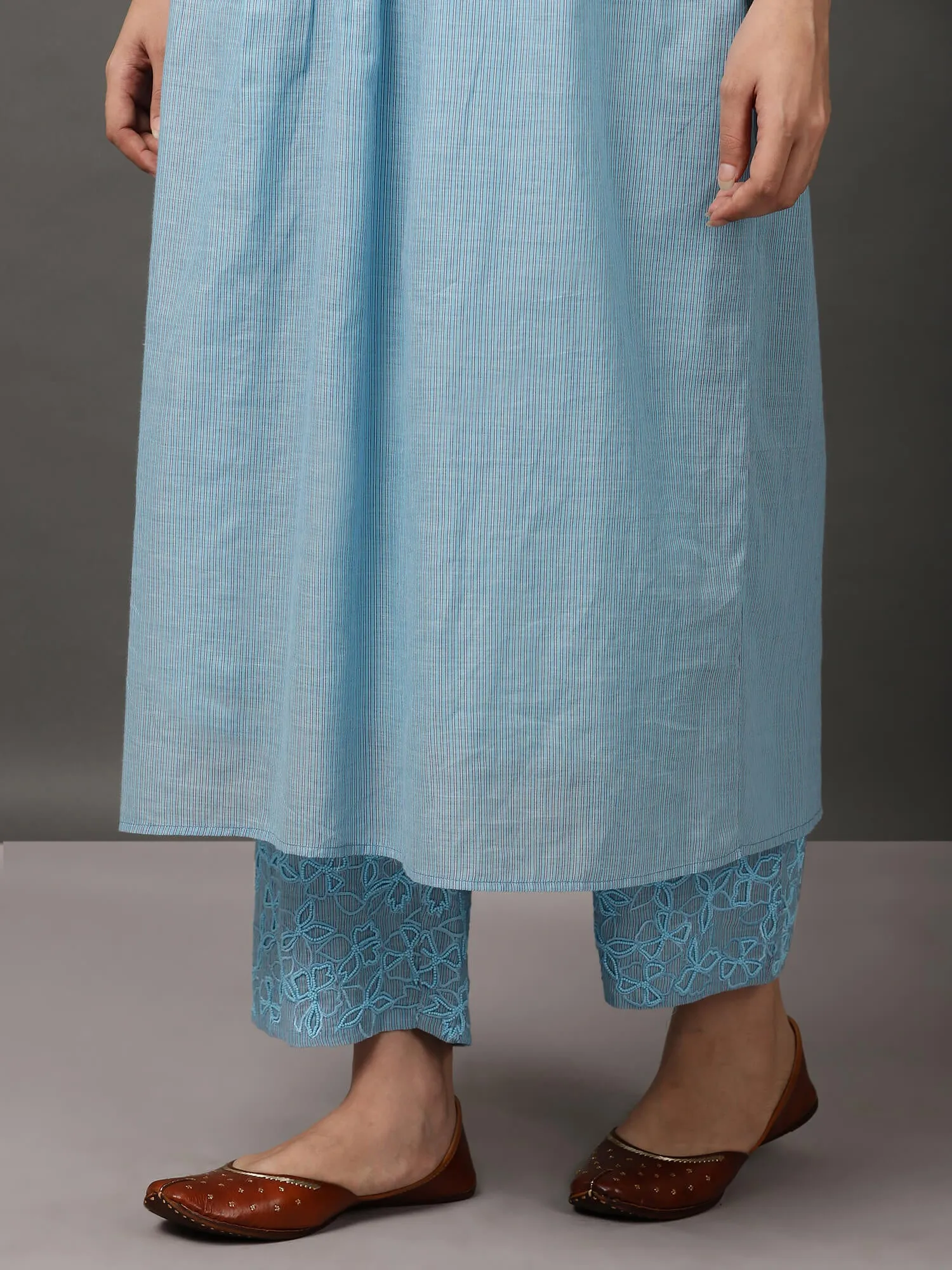 Light Blue Colour Kurta With Hand Embroidery Pant & Camisole