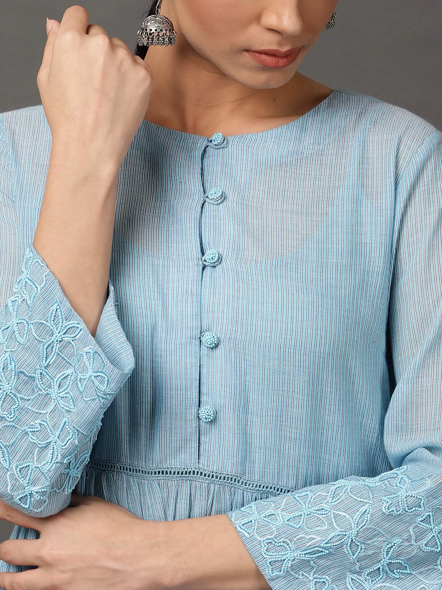 Light Blue Colour Kurta With Hand Embroidery Pant & Camisole