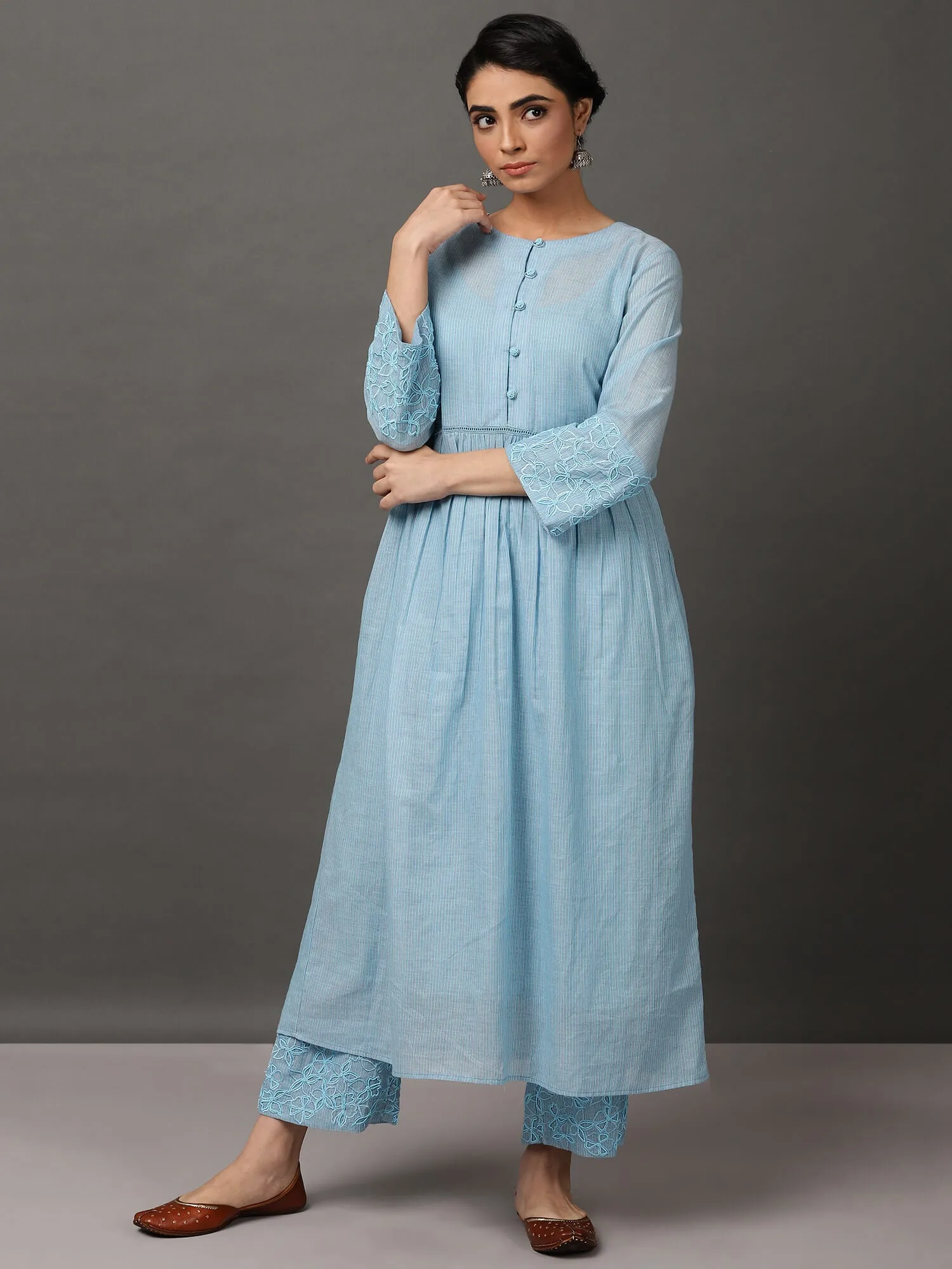 Light Blue Colour Kurta With Hand Embroidery Pant & Camisole