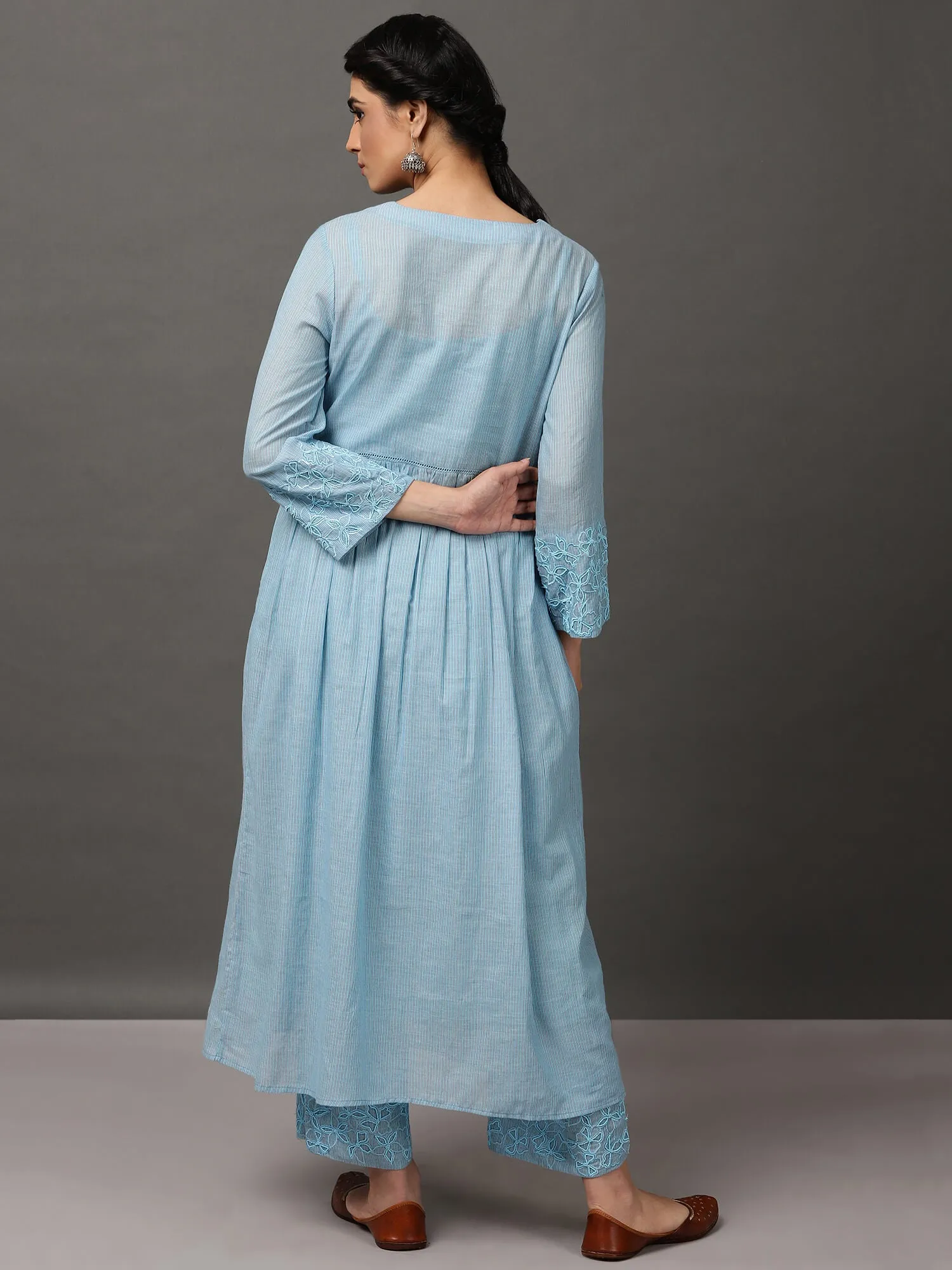 Light Blue Colour Kurta With Hand Embroidery Pant & Camisole