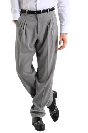 Light Grey Pinstriped Tango Pants With Four Pleats