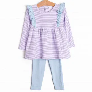 Lillie Flutter Pima Legging Set, Purple Stripe