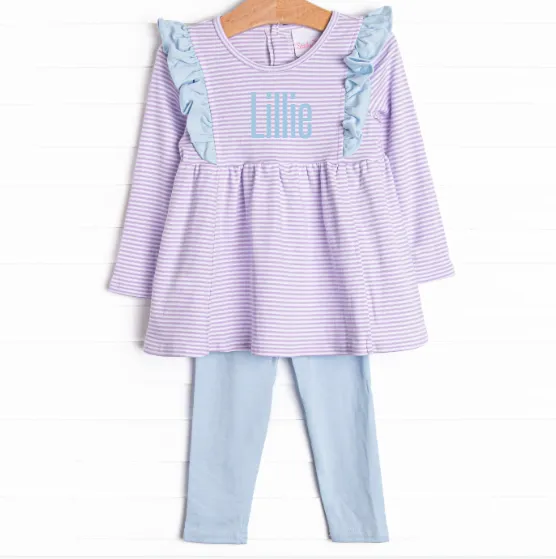 Lillie Flutter Pima Legging Set, Purple Stripe