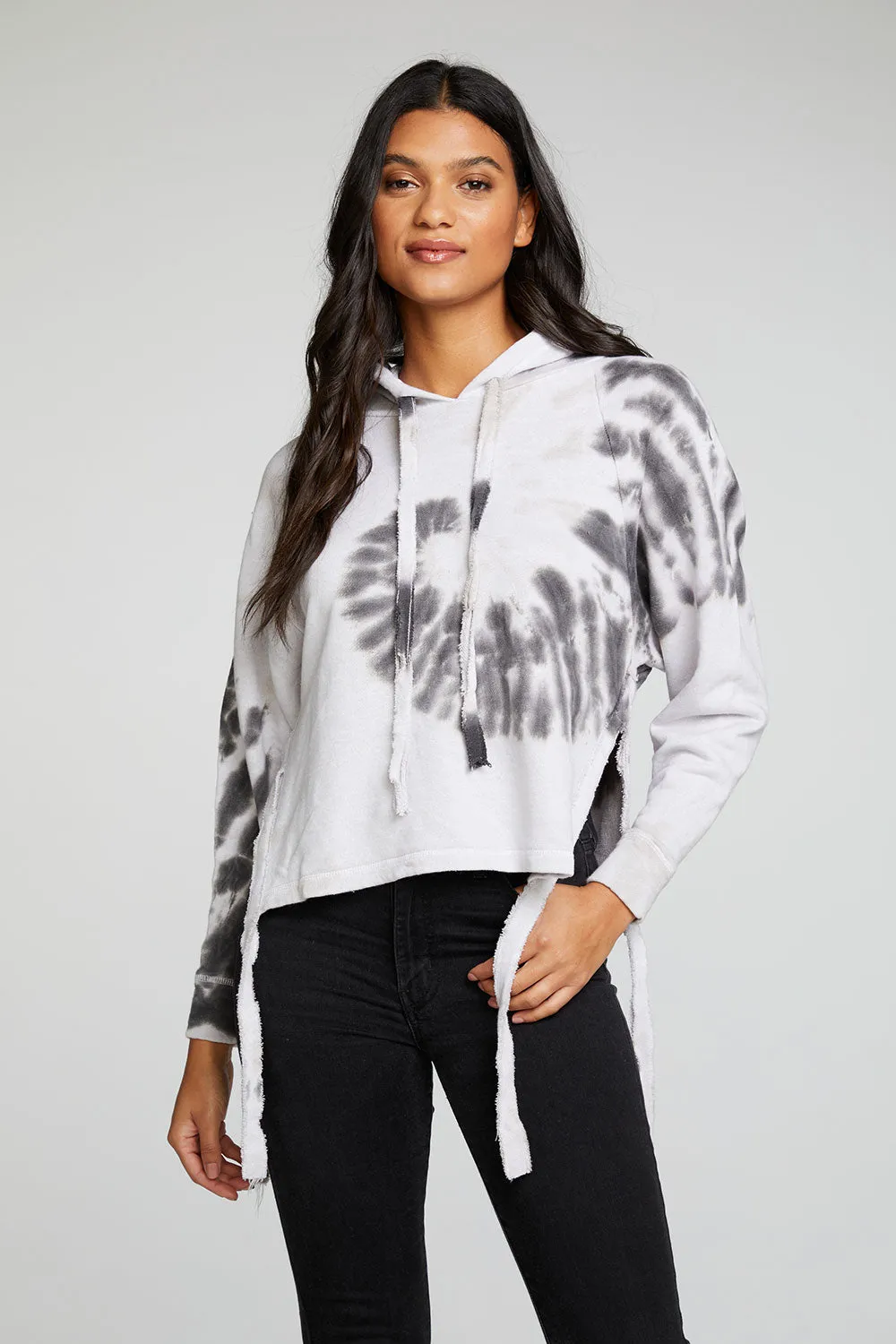 Linen French Terry Long Sleeve Side Tie Batwing Pullover Hoodie