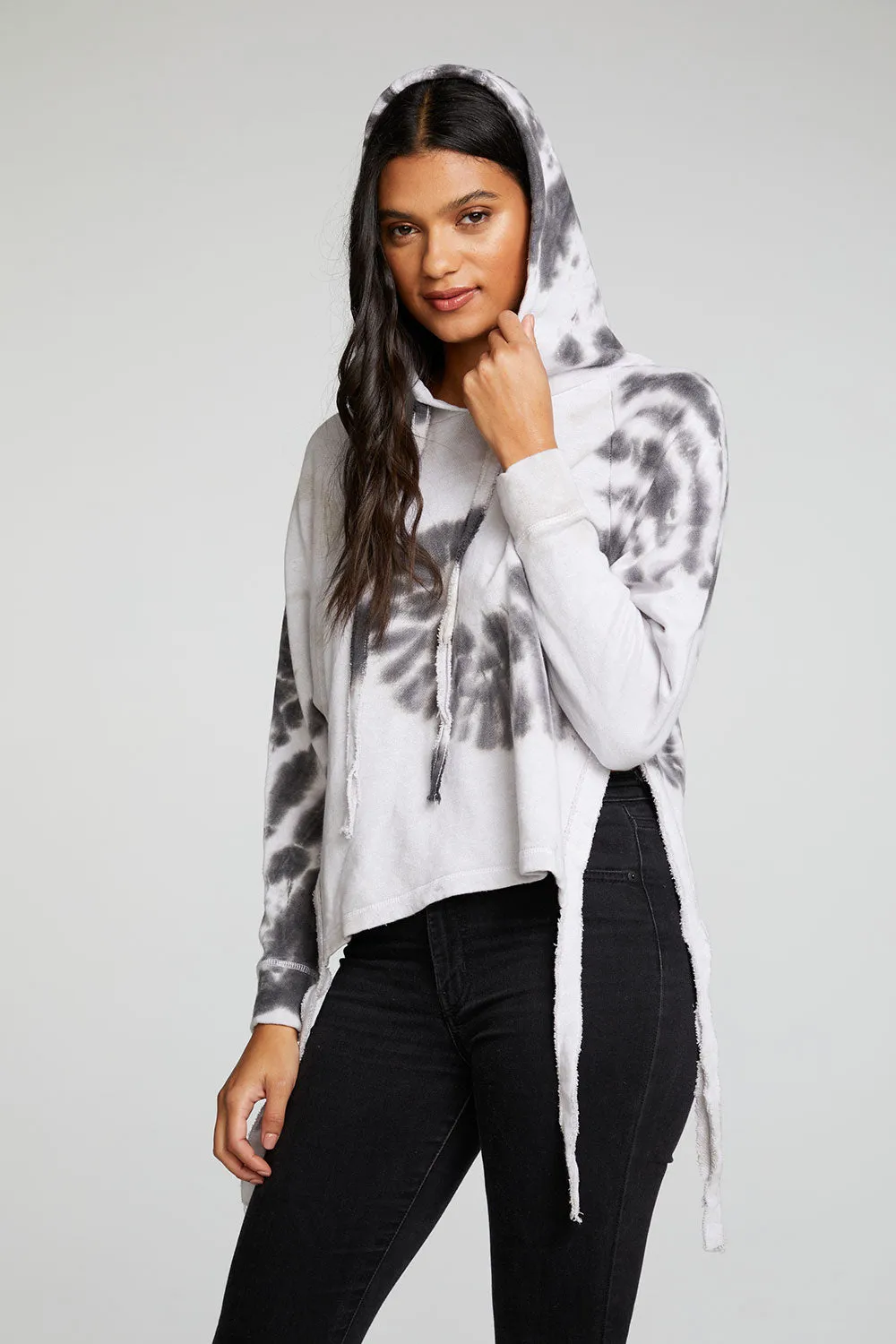 Linen French Terry Long Sleeve Side Tie Batwing Pullover Hoodie