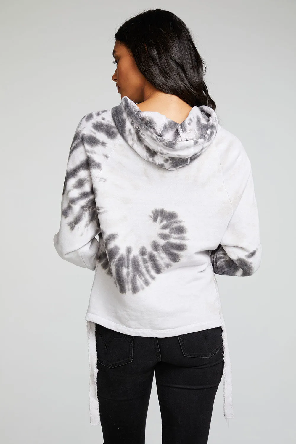 Linen French Terry Long Sleeve Side Tie Batwing Pullover Hoodie