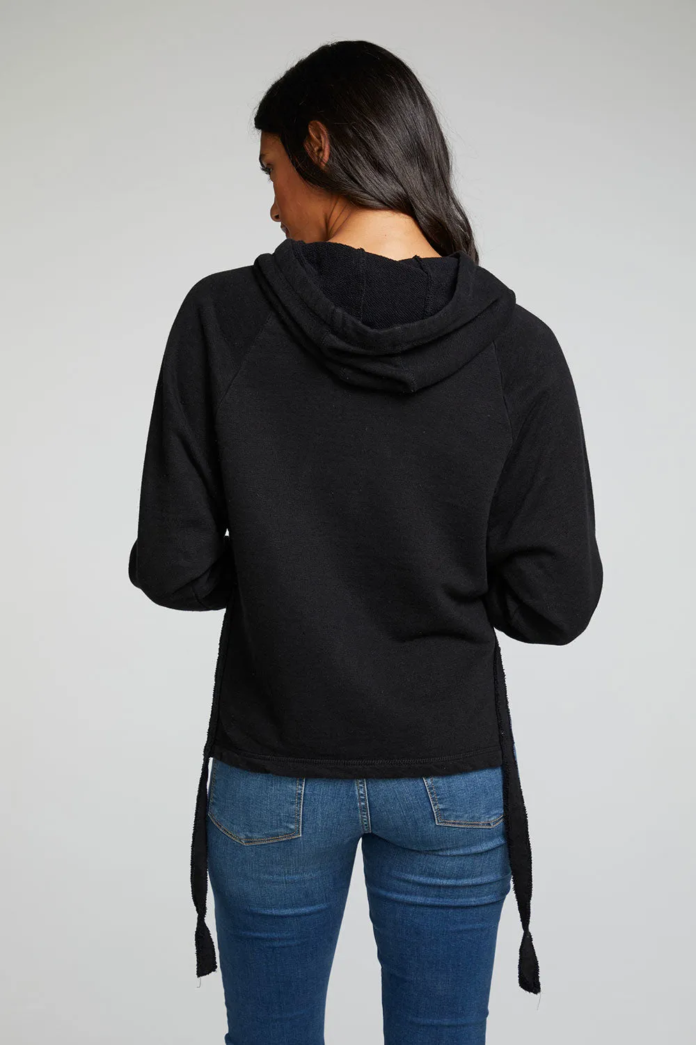 Linen French Terry Long Sleeve Side Tie Batwing Pullover Hoodie