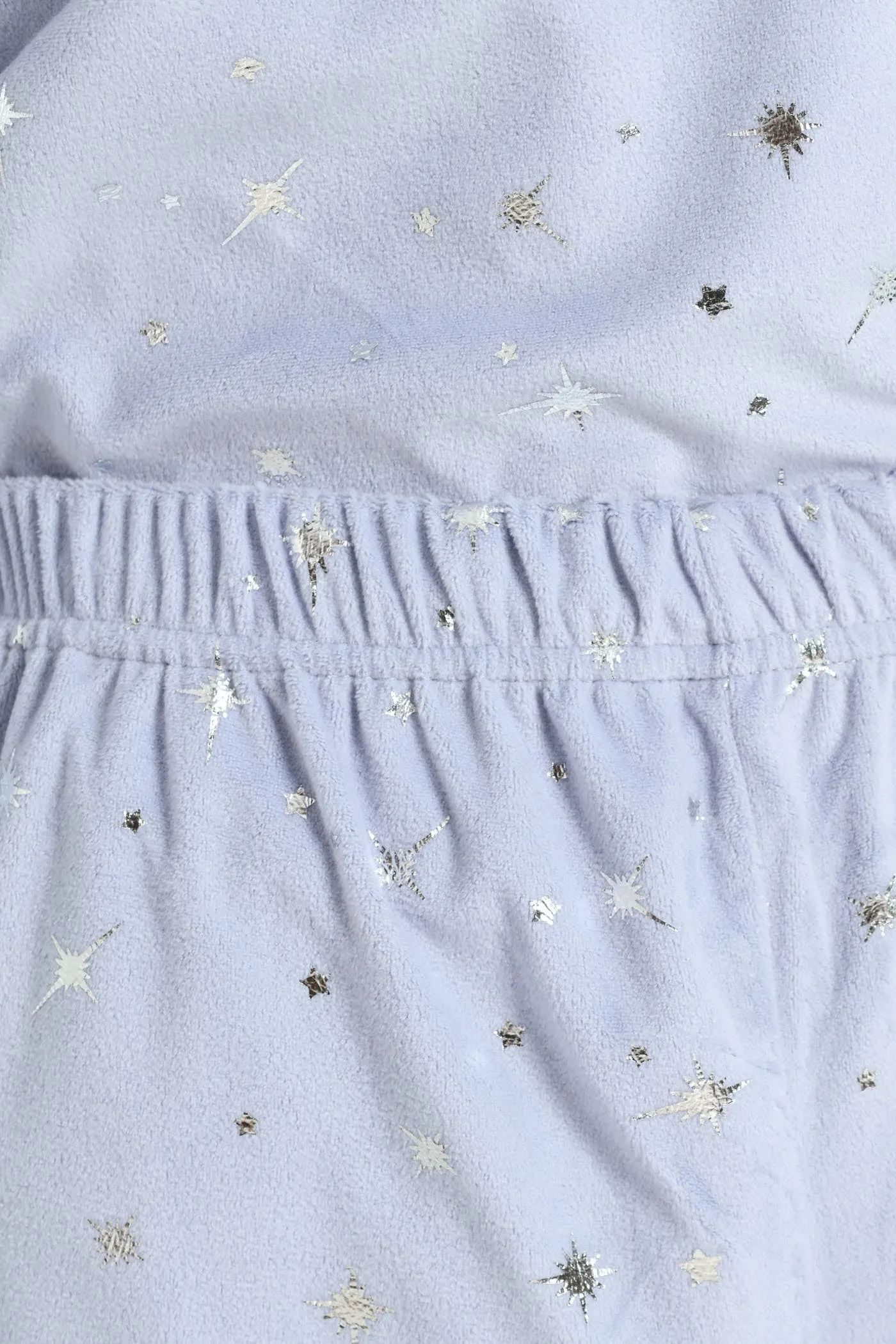 Long Sleeve Velour Embossed Star Top & Pants Set - Light Blue