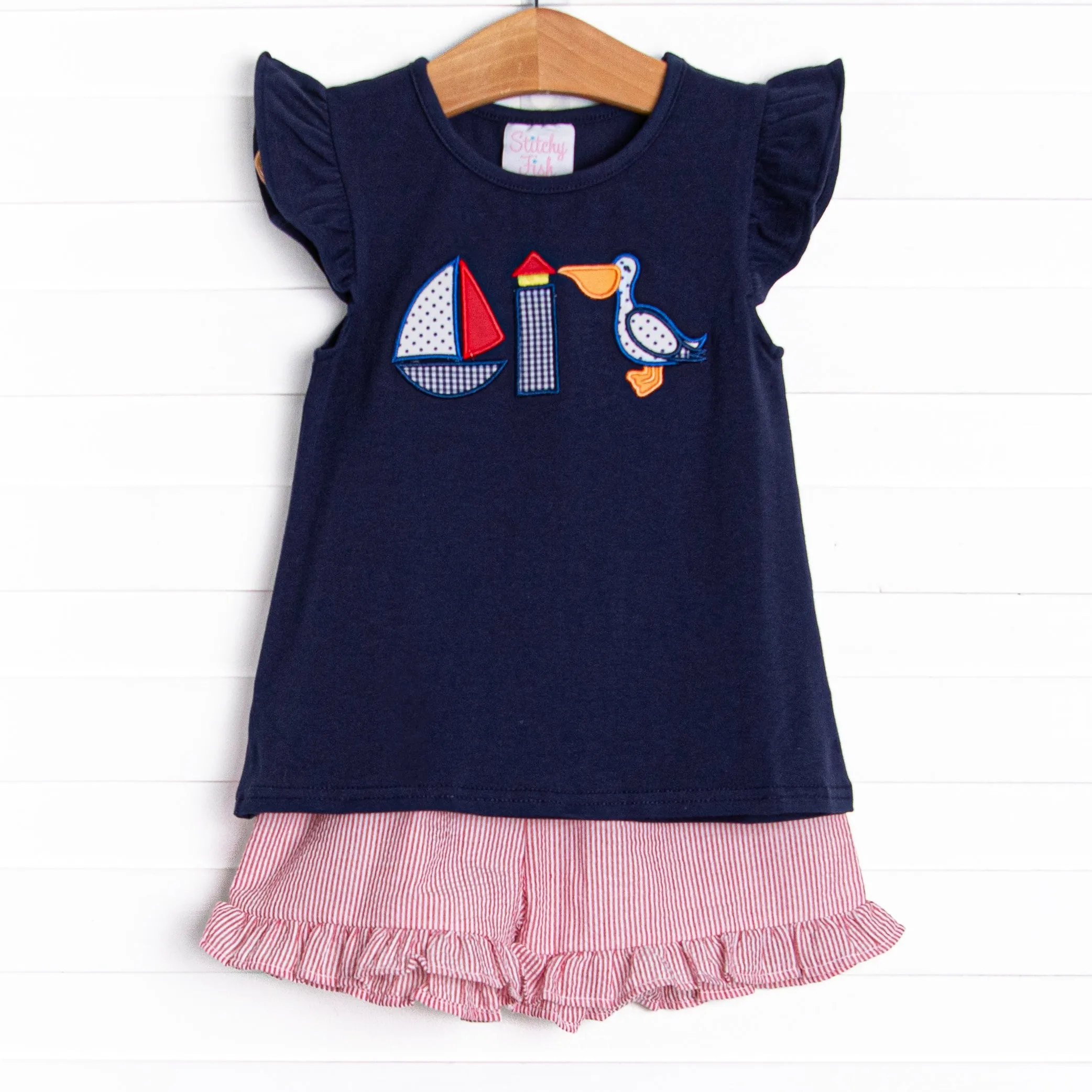 Lookout Lady Applique Short Set, Navy