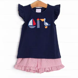 Lookout Lady Applique Short Set, Navy