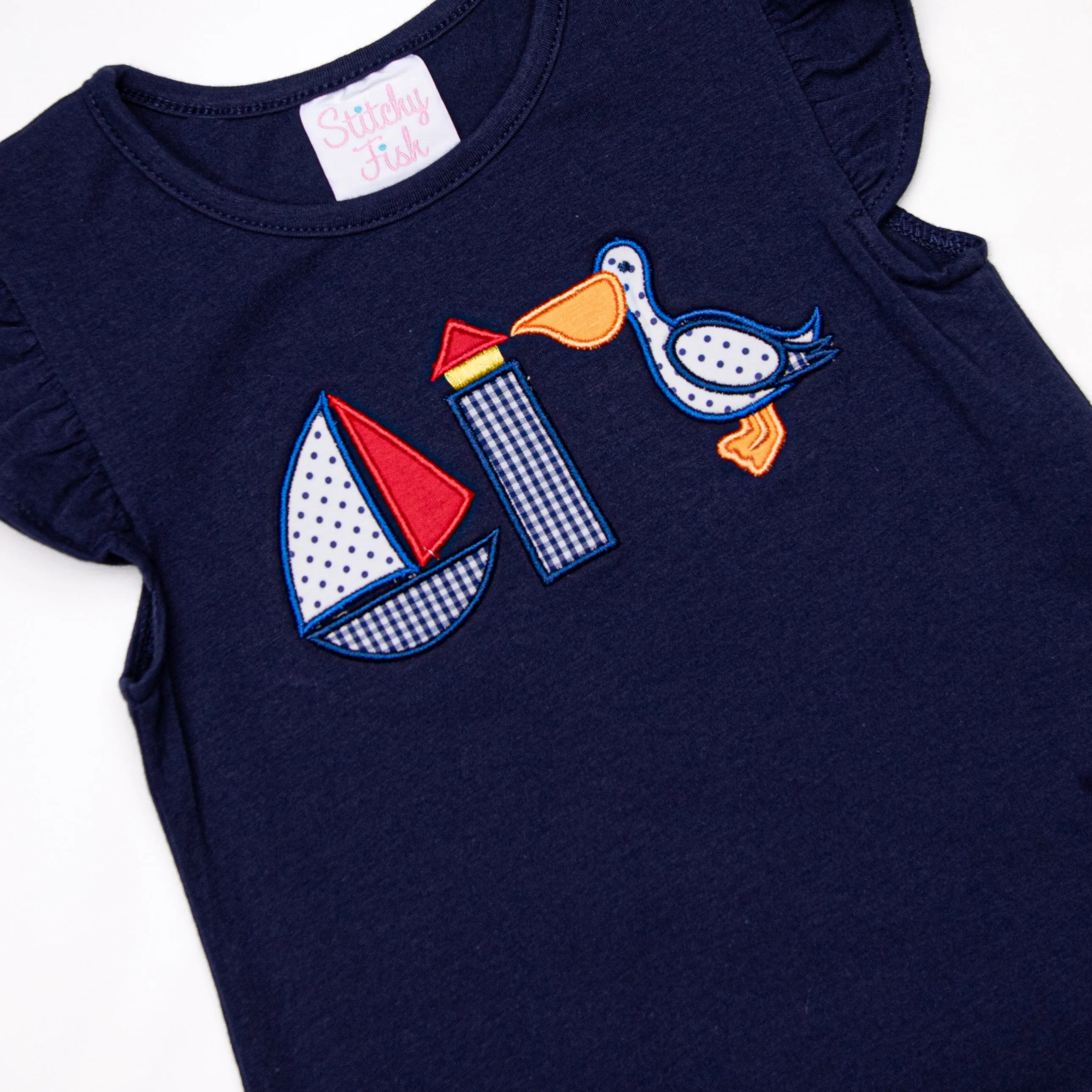 Lookout Lady Applique Short Set, Navy