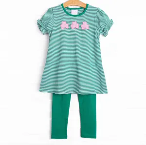 Lucky Trio Applique Legging Set, Green