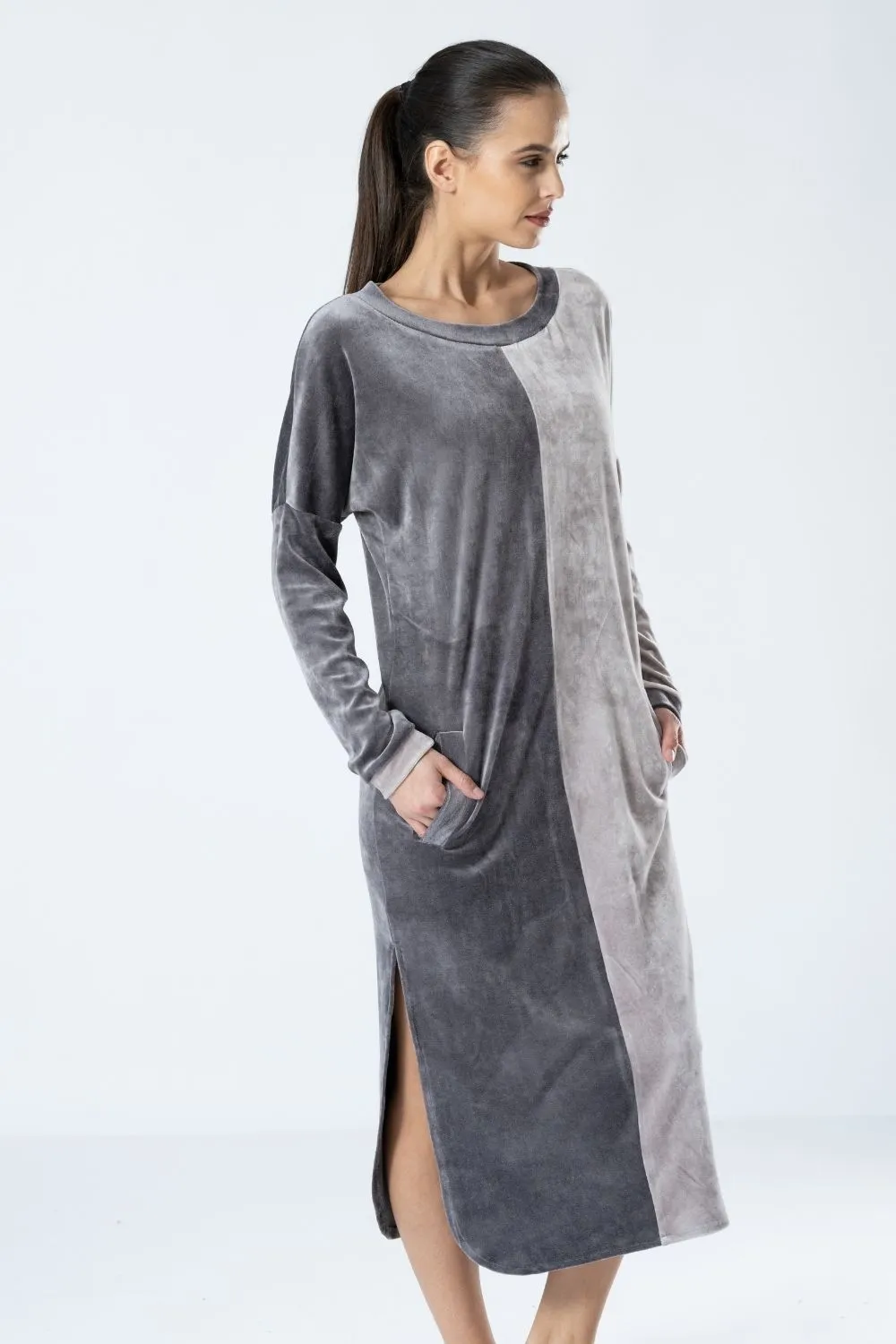 Luxury Bamboo Velour Loungewear: Two-Tone Dress