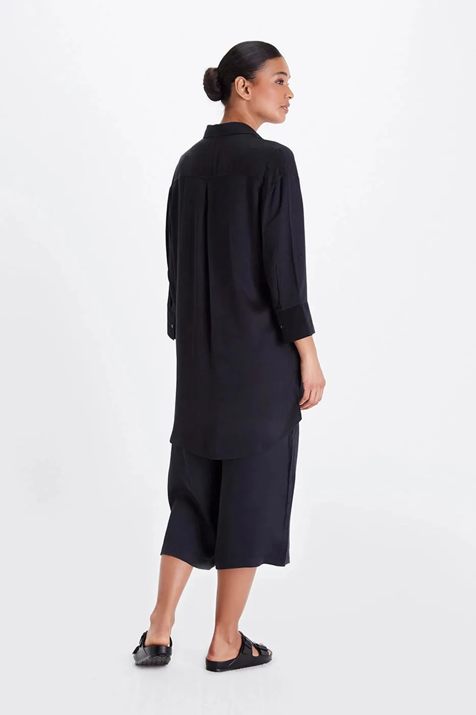 Madison Satin Tencel Boyfriend Shirt - White/Midnight/Black