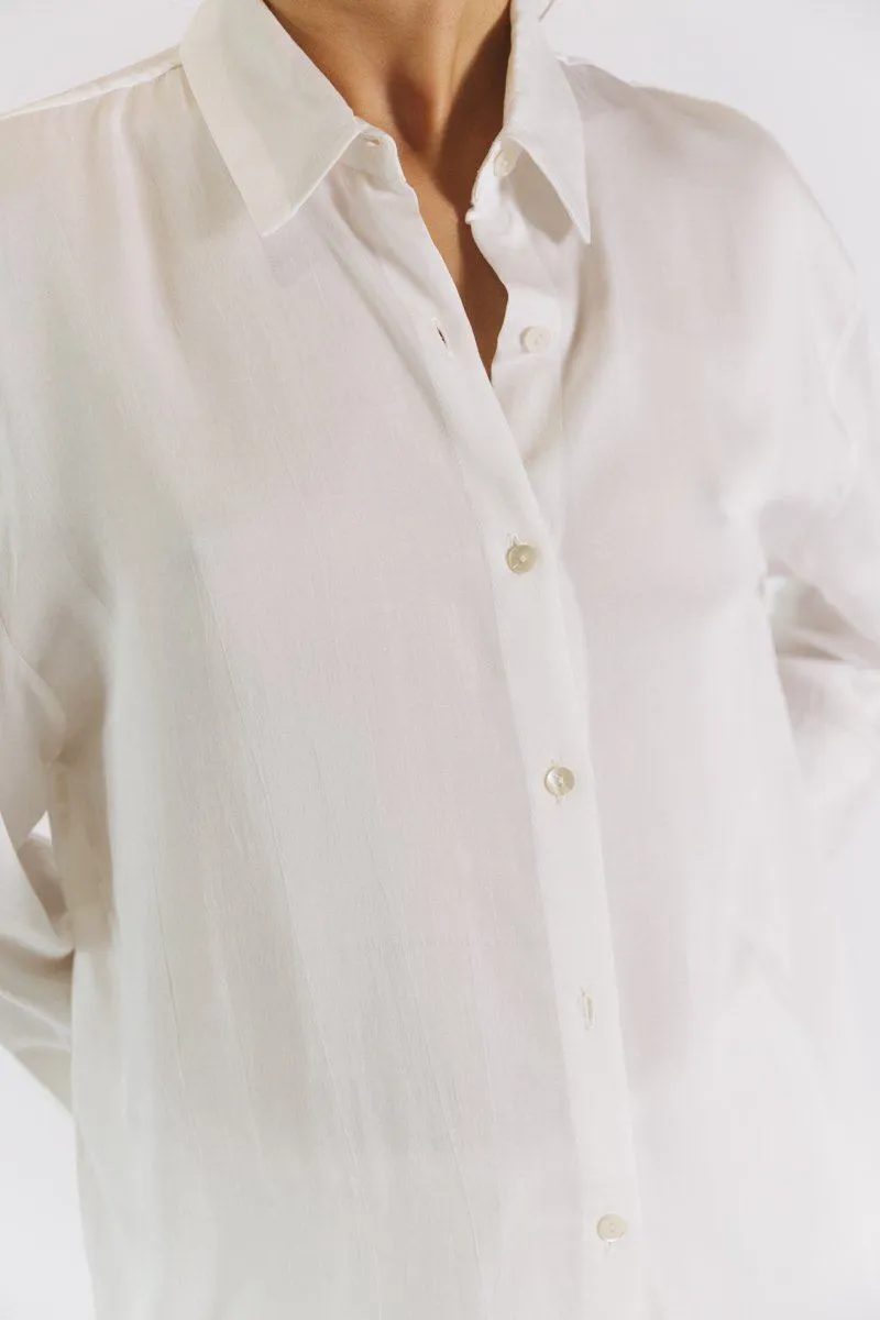 Madison Satin Tencel Boyfriend Shirt - White/Midnight/Black