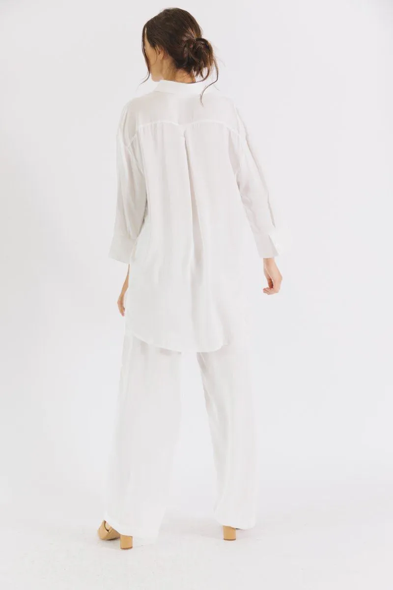 Madison Satin Tencel Boyfriend Shirt - White/Midnight/Black