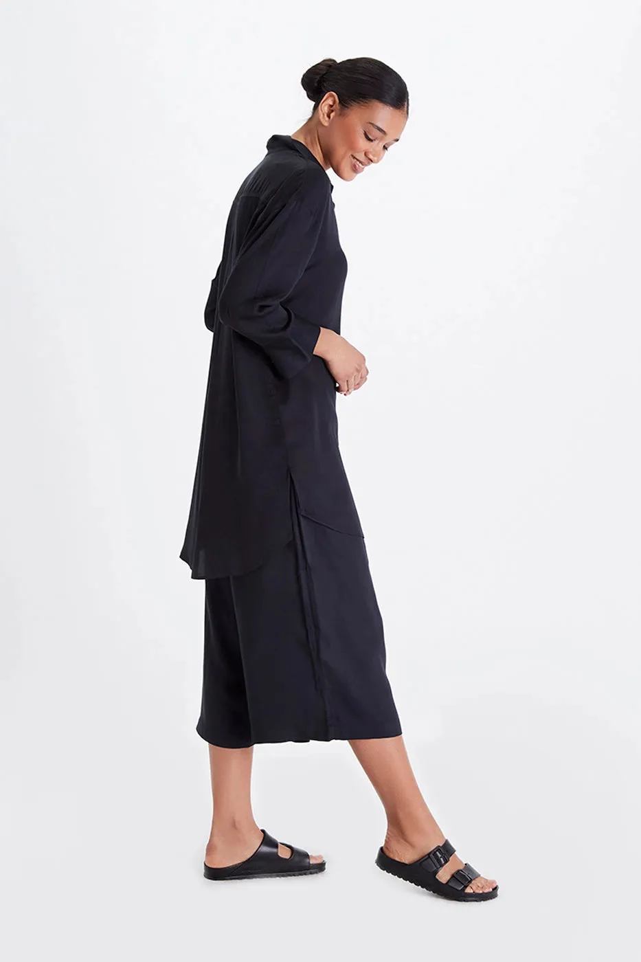 Madison Satin Tencel Boyfriend Shirt - White/Midnight/Black