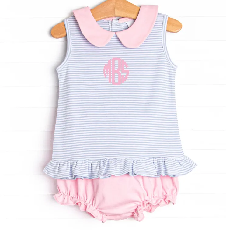 Marcella Pima Diaper Set, Blue Stripe