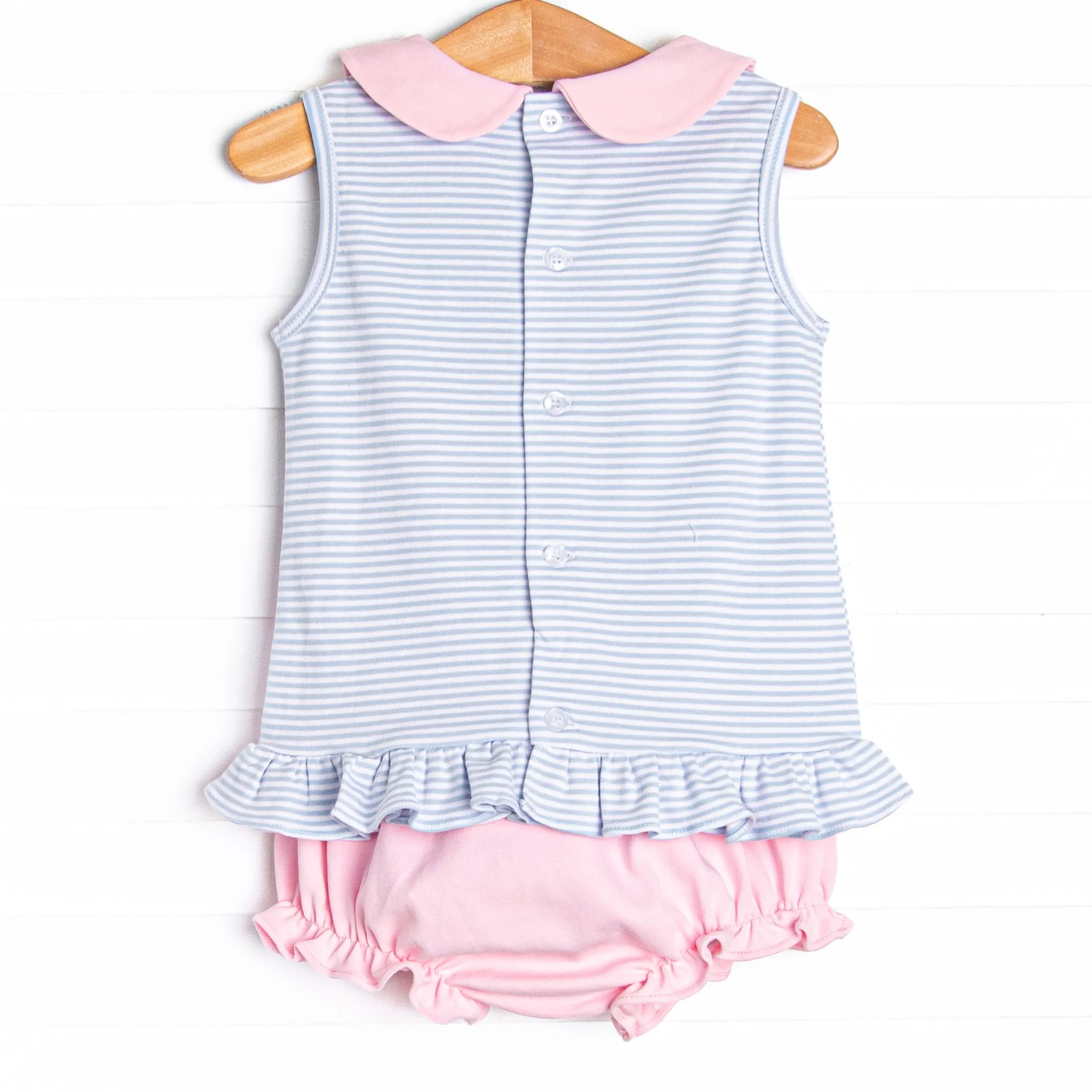 Marcella Pima Diaper Set, Blue Stripe