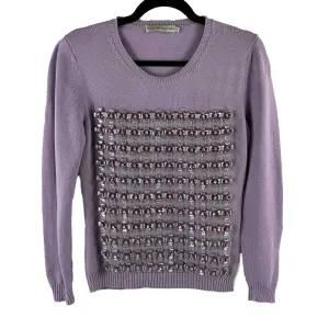 Mary Katrantzou - Crystal Flower Knit Sweater Top - Lilac, Purple, Grey - S