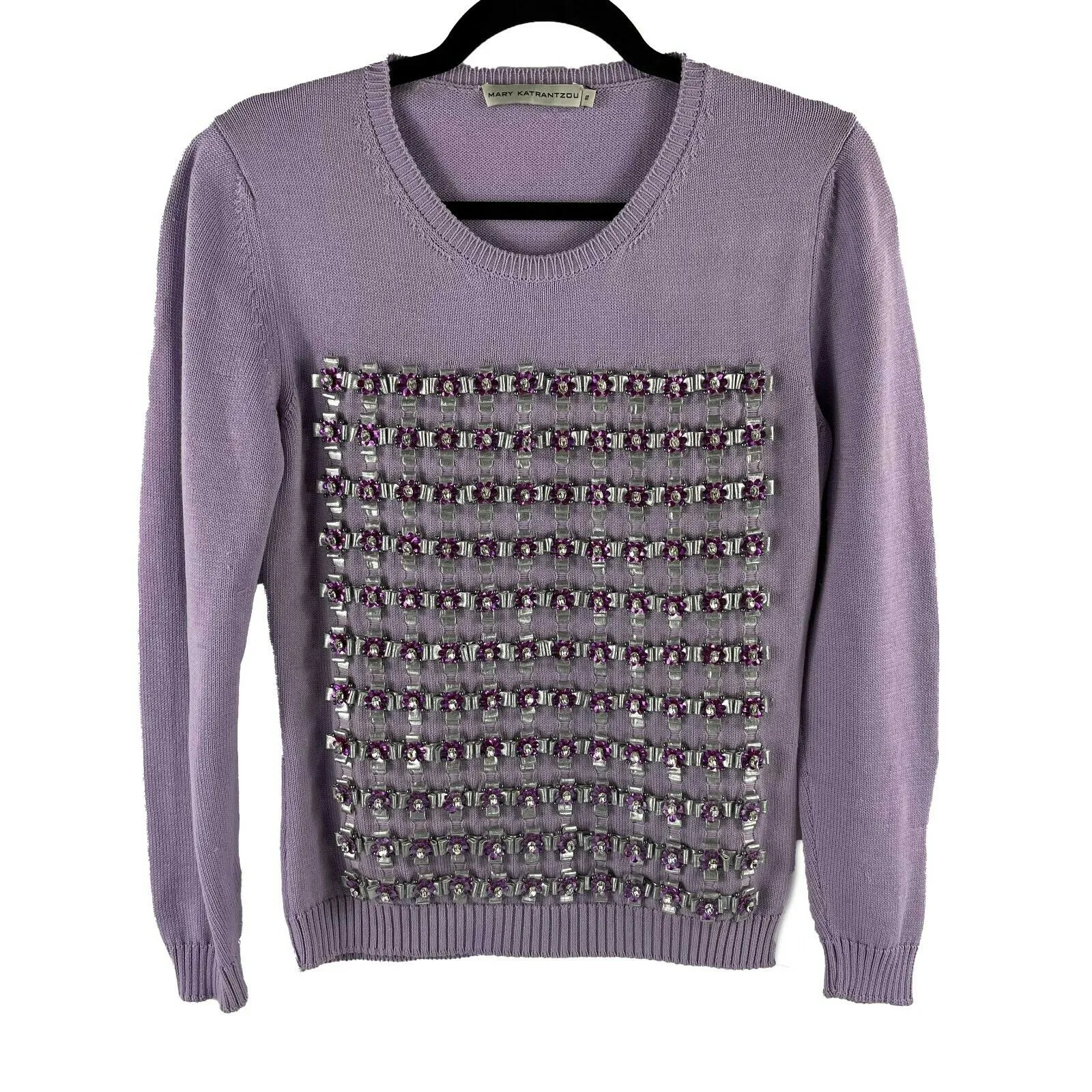 Mary Katrantzou - Crystal Flower Knit Sweater Top - Lilac, Purple, Grey - S
