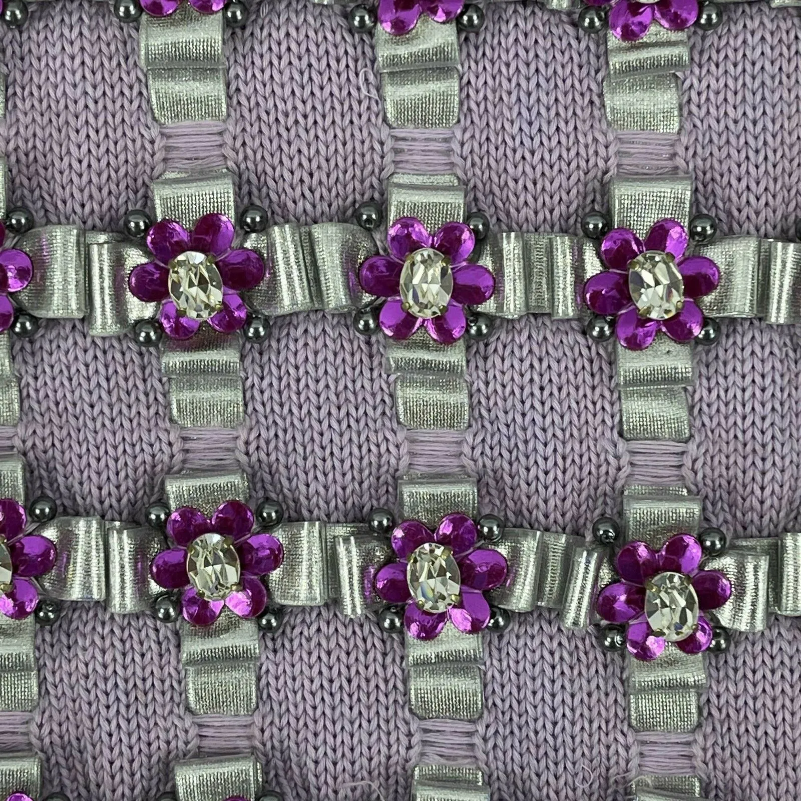 Mary Katrantzou - Crystal Flower Knit Sweater Top - Lilac, Purple, Grey - S