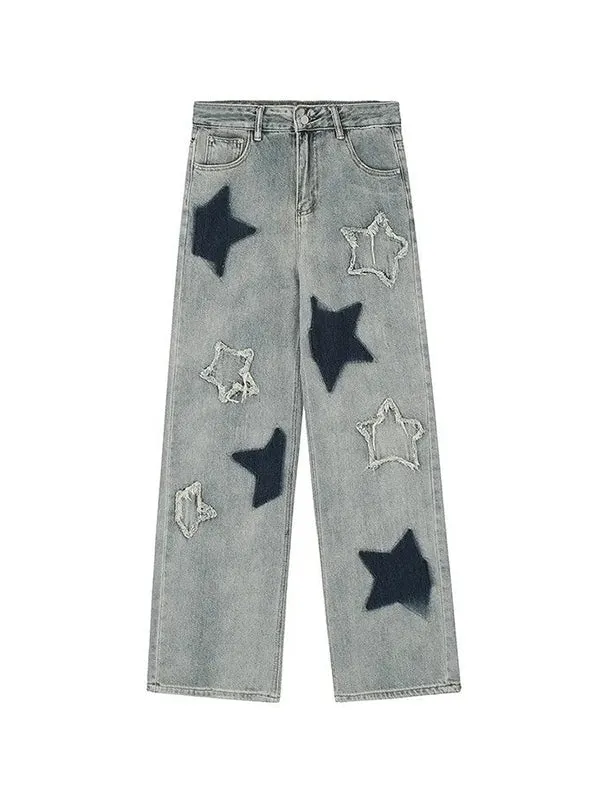 Mehrfarbige Vintage Stern Design Boyfriend Jeans