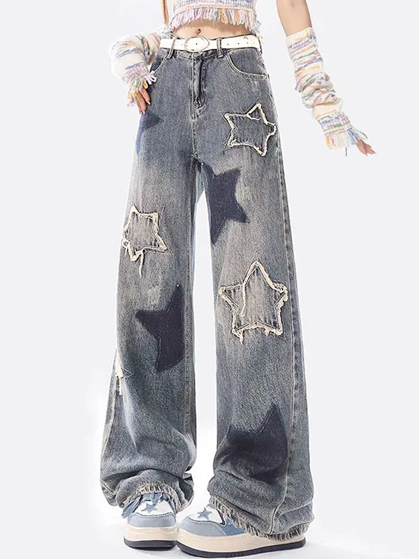 Mehrfarbige Vintage Stern Design Boyfriend Jeans