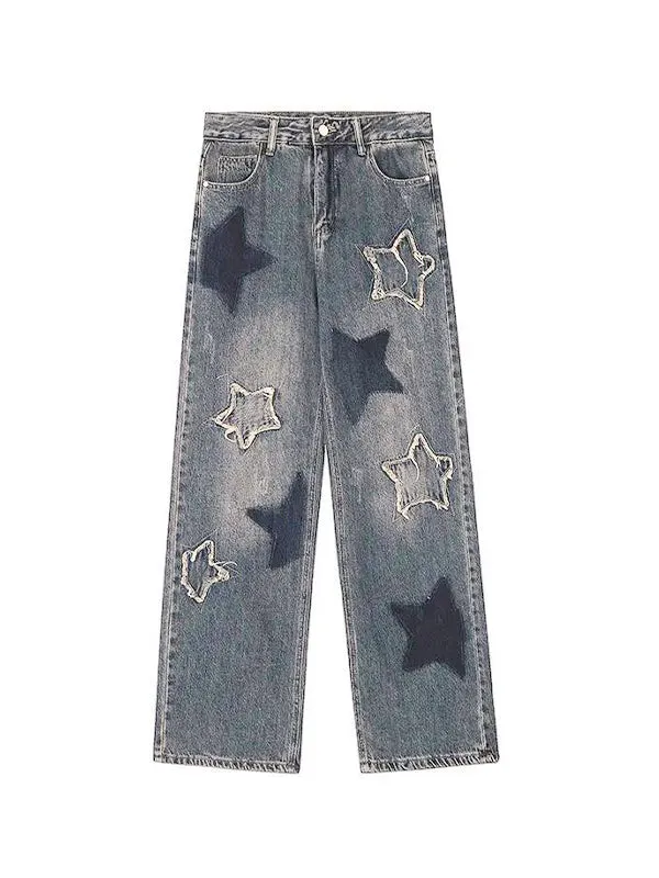 Mehrfarbige Vintage Stern Design Boyfriend Jeans