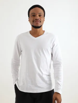 Men's 1 Pack Long Sleeve V Neck Tshirt - White
