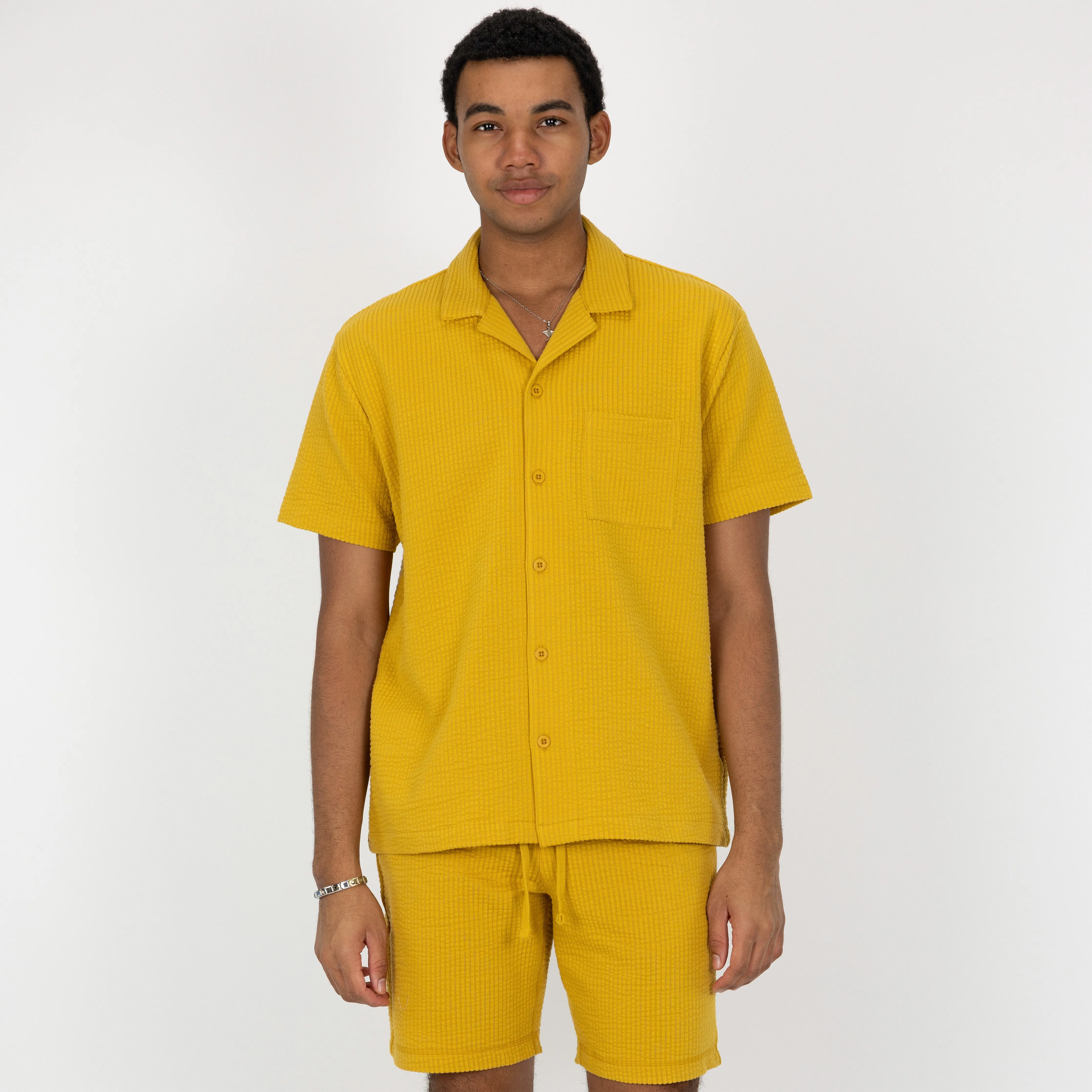 Mens Cool Knit Seersucker Camp Shirt - Tawny Olive