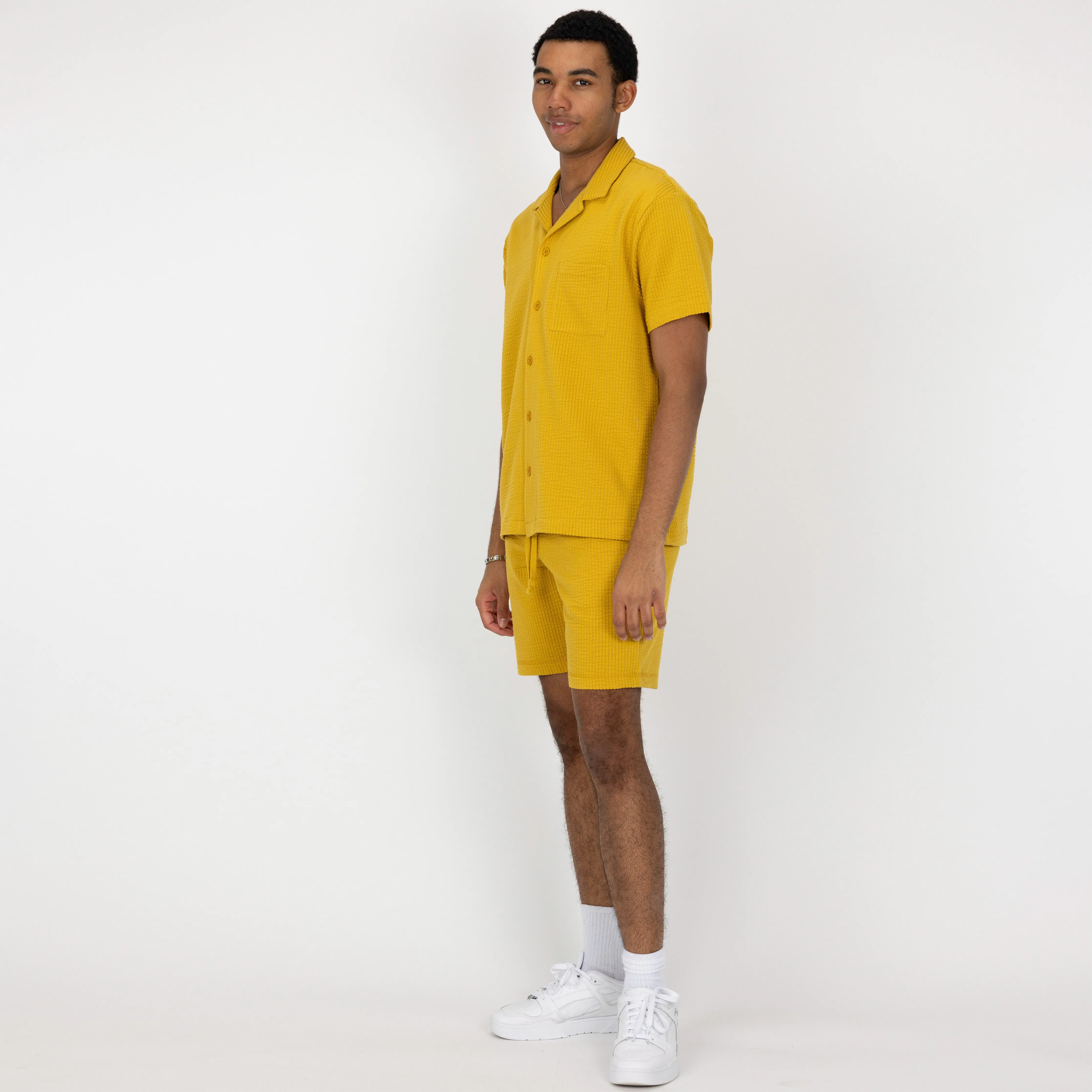 Mens Cool Knit Seersucker Camp Shirt - Tawny Olive