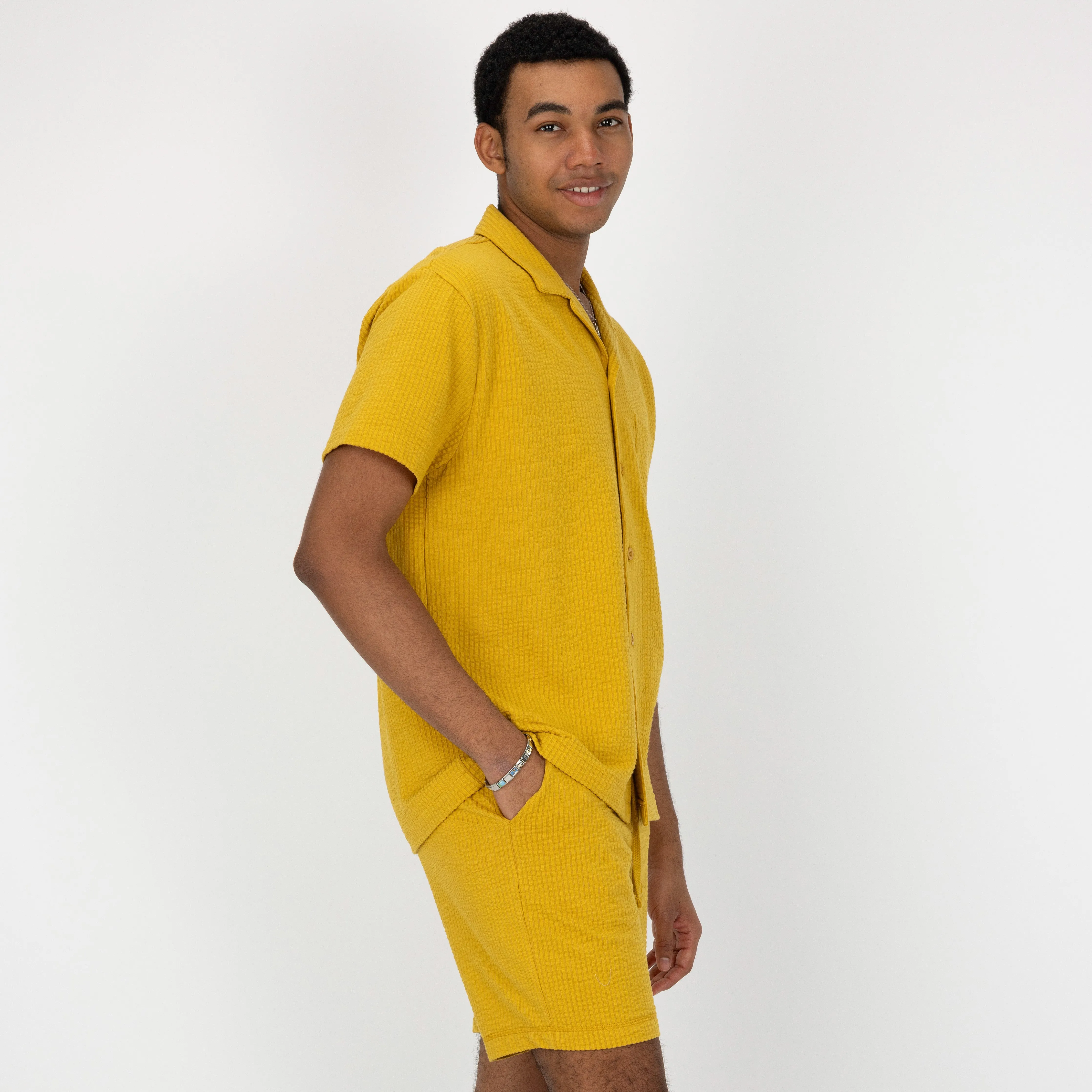 Mens Cool Knit Seersucker Camp Shirt - Tawny Olive